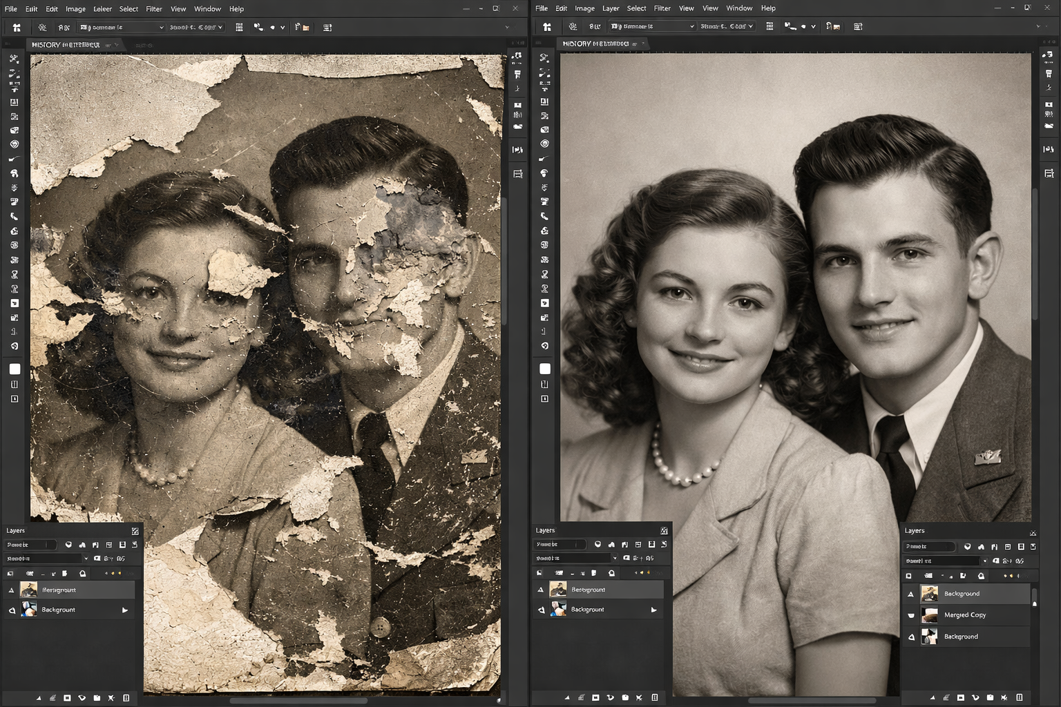 Ağır hasarlı fotoğrafın dijital onarım süreci